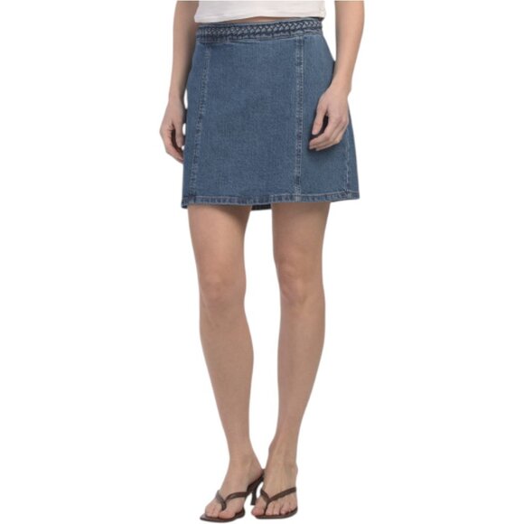 AVEC LES FILLES Braided Trim Denim Mini Skirt